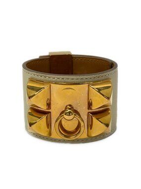 Hermes Bracelet Medallion Collier de Chien Leather Ivory Gold Studs